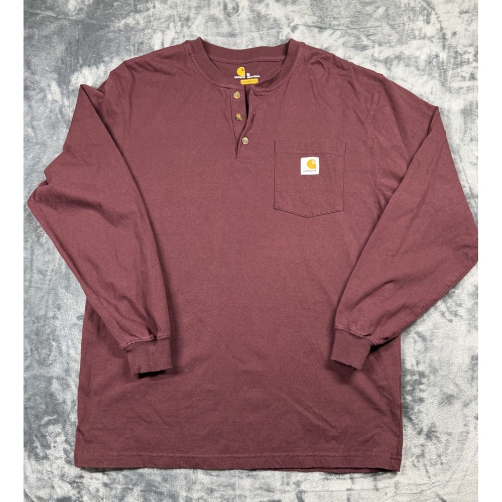 Carhartt K128 Henley Shirt Mens M Port Burgundy Long Sleeve Pocket Workwear